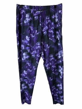 Roman Originals Purple Floral Watercolor Print Trousers — Size L